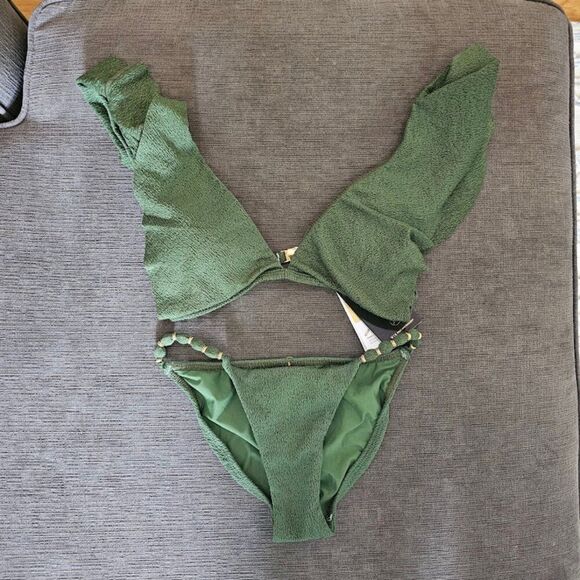 ViX Women's Green Firenze Liz Triangle top 2 Piece Seersucker bikini size M/XS - Picture 4 of 14
